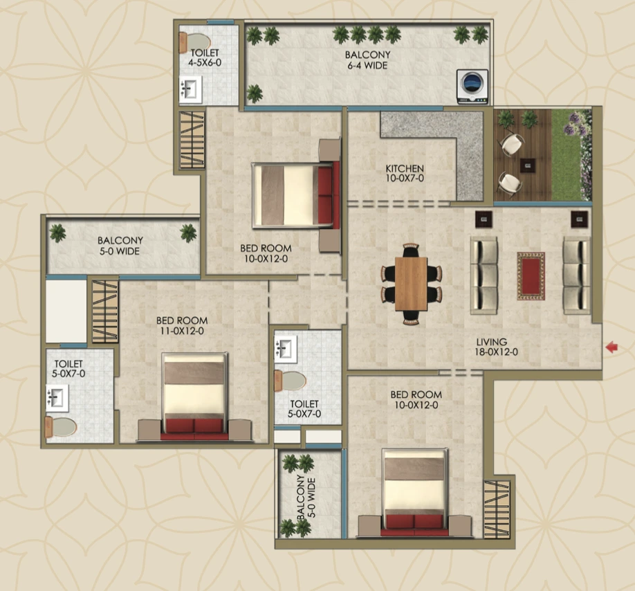 3bhk 1217 sq.ft